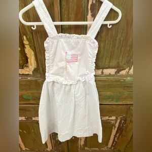 LITTLE ENGLISH LT BLUE SEERSUCKER STRIPED FLAG DRESS, 4t- perf for 4th of July